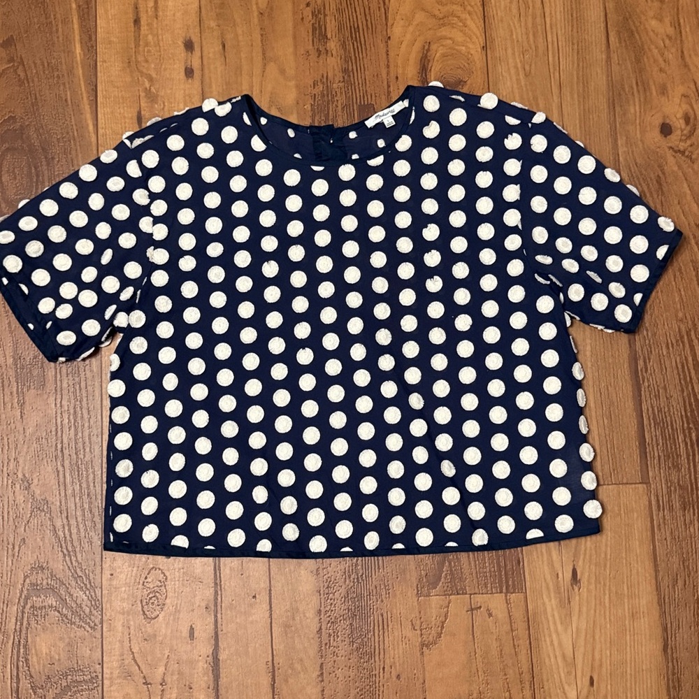 Madewell Textured Dot Navy and Cream Boxy  Nautical Top US L